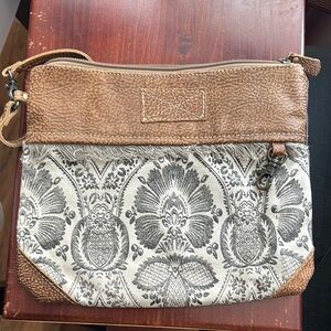 Myra Brown and Cream Patterned Canvas Leather Women's Bag Purse